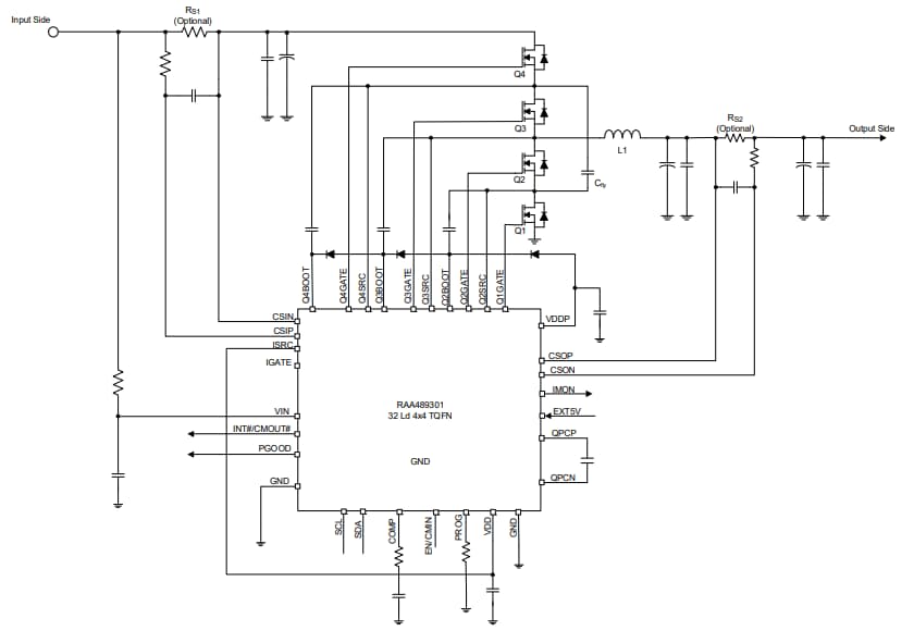 Schéma du circuit d'application - Renesas Electronics Contrôleurs Buck synchrones 3 niveaux RAA48930x
